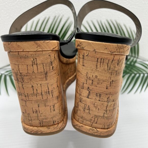 Nine West Rapps Platform Wedge Sandals Size 9.5 Black Tan Square Open Toe - Picture 8 of 13